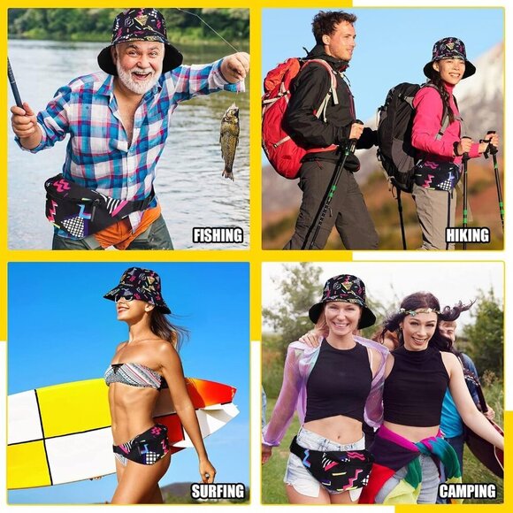 2 Pcs Retro Fanny Pack and Bucket Hat Set for Men Women Summer Outdoor main image 5